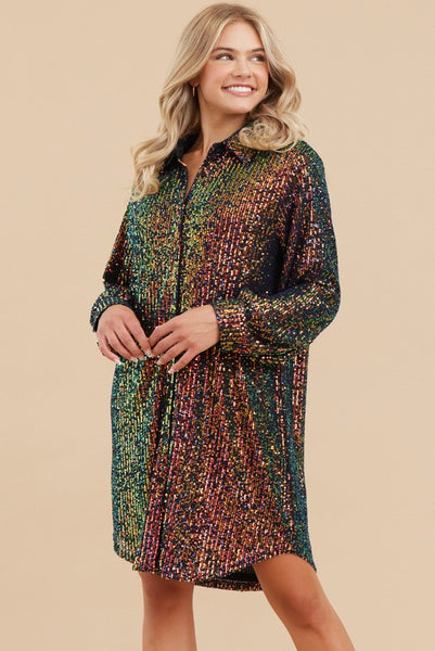 Aurora Sequins Shirt Dress