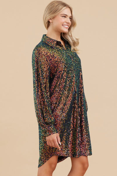 Aurora Sequins Shirt Dress