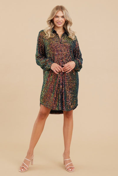 Aurora Sequins Shirt Dress