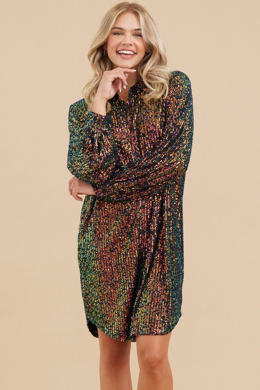 Aurora Sequins Shirt Dress