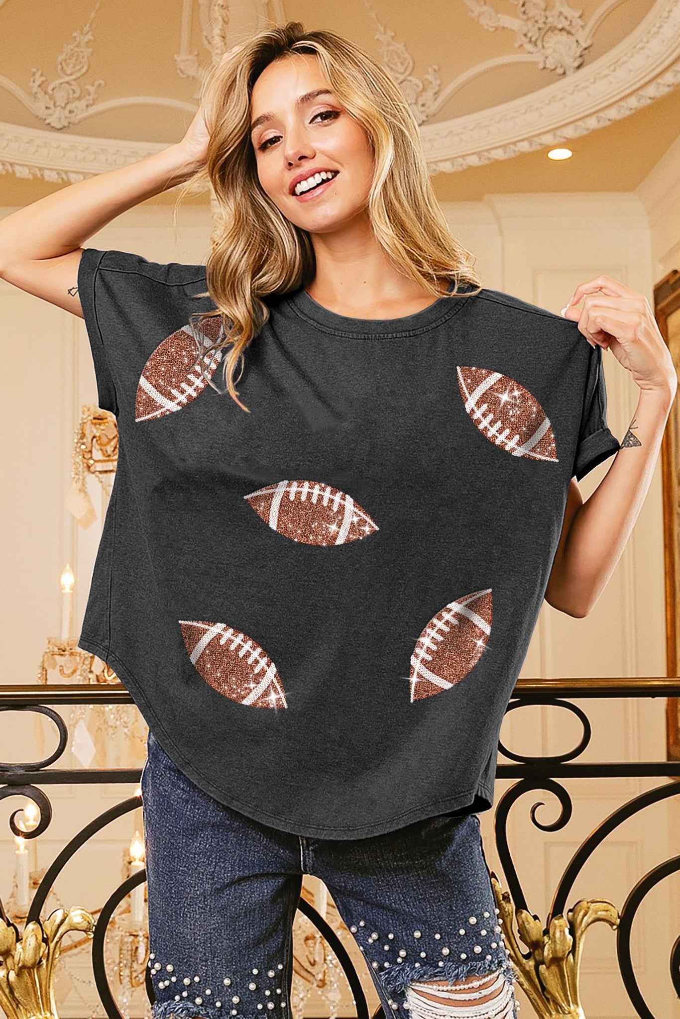 Football Sequin Vintage Washed Top