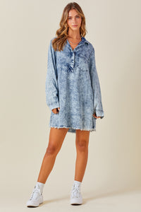 Aria Washed Denim Shirt Dress ( Black & Blue)