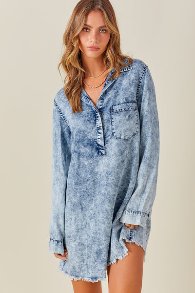 Aria Washed Denim Shirt Dress ( Black & Blue)