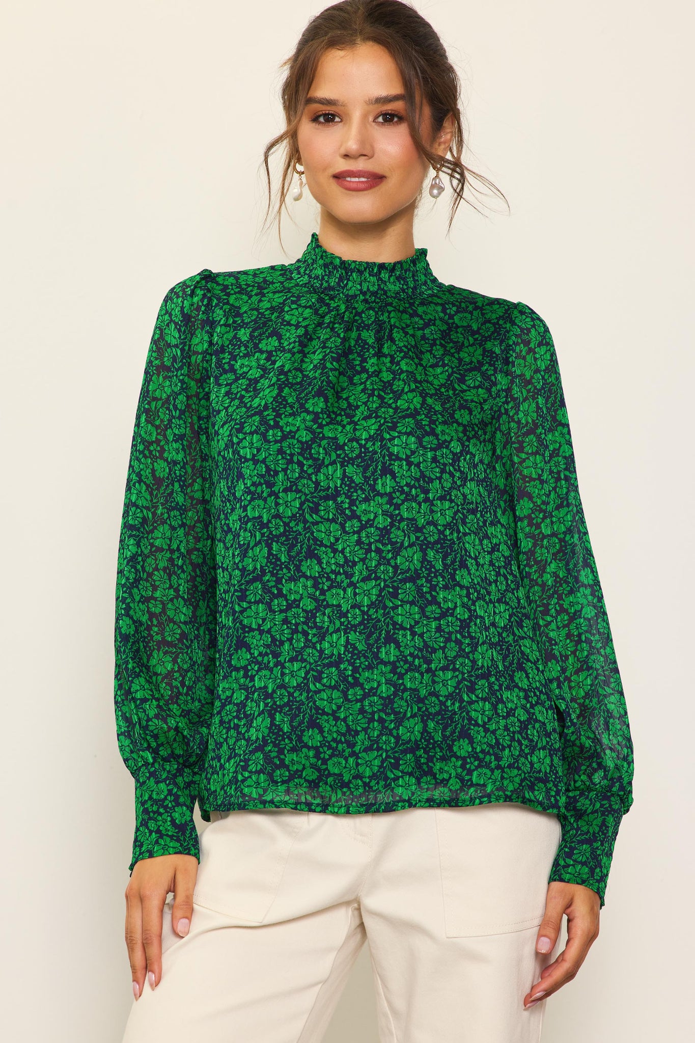 Spearmint Mock Neck Blouse