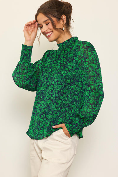 Spearmint Mock Neck Blouse