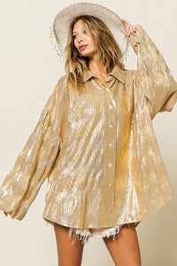 Naomi Metallic Shirred Bubble Sleeve Oversized Top