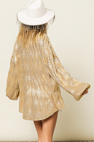 Naomi Metallic Shirred Bubble Sleeve Oversized Top