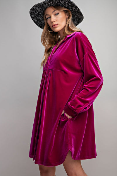 Nova Button Down Velvet Dress (Multiple Colors Available)