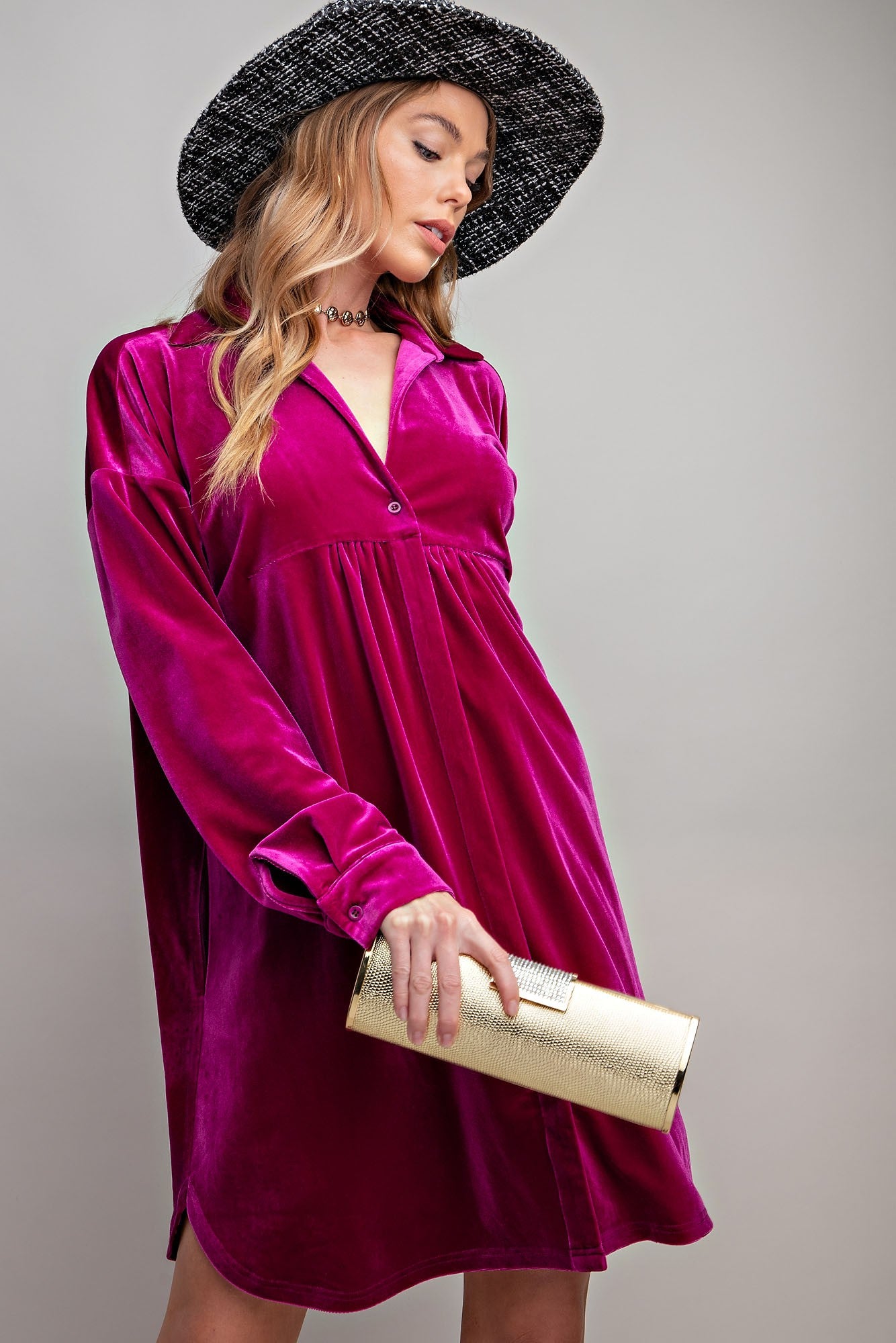 Nova Button Down Velvet Dress (Multiple Colors Available)