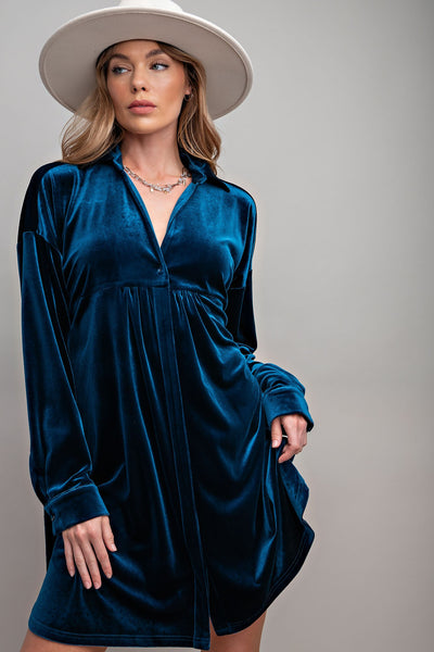 Nova Button Down Velvet Dress (Multiple Colors Available)