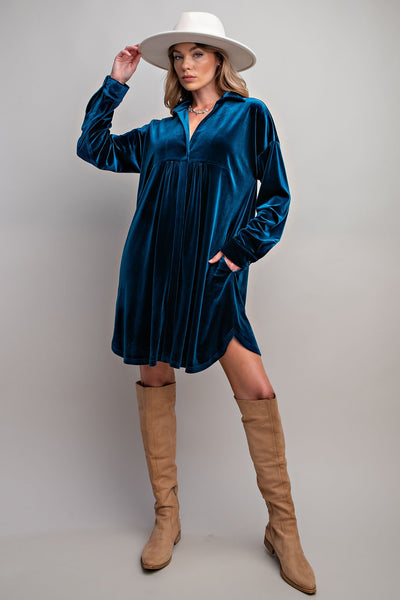 Nova Button Down Velvet Dress (Multiple Colors Available)