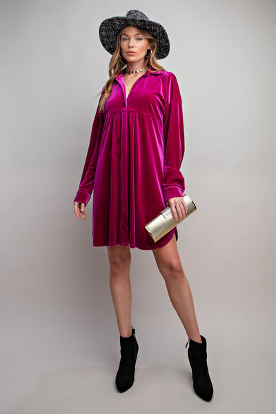 Nova Button Down Velvet Dress (Multiple Colors Available)