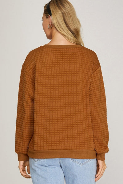 Paula Quilted Pullover- Rust