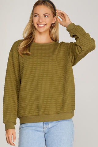 Paula Quilted Pullover- Olive