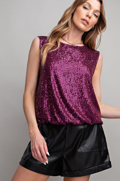 Maggie Sequin Sleeveless Bubble Top