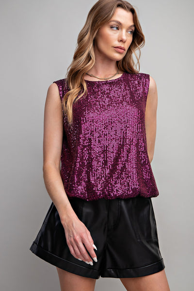 Maggie Sequin Sleeveless Bubble Top