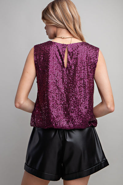 Maggie Sequin Sleeveless Bubble Top