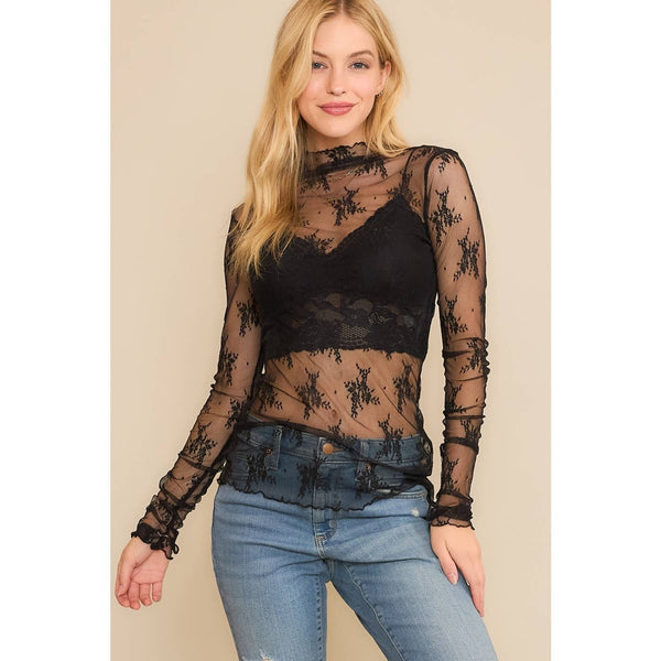 Genesis- Mesh HIgh Neck Lace Top