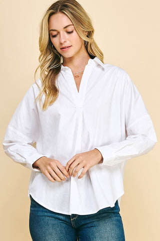 Fabi Collared Bultton Sleeve Blouse