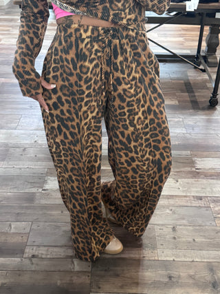 Loretta Leopard Lounge Knit Wide Leg Pant