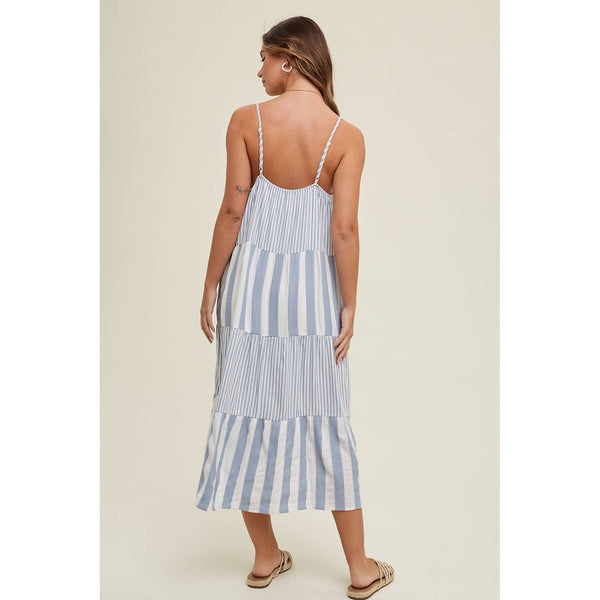 Trystan Tiered Multi-Striped Midi Dress