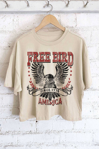 FREE BIRD AMERICA EAGLE GRAPHIC LONG CROP TOP