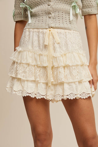 The Lace Tiered Shorts with Ruffle Details