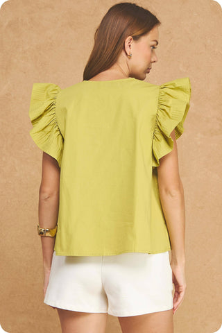 the Strut Flutter Ruffle Sleeve Poplin Top