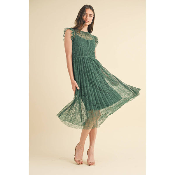 Finnley-Floral Lace Pleated Midi Dress