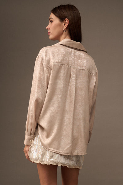 Lauralee Shimmery Button Front- Beige