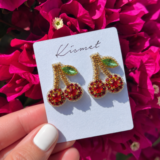 Cherry Hand Made Embellished Beaded Stud Earrings