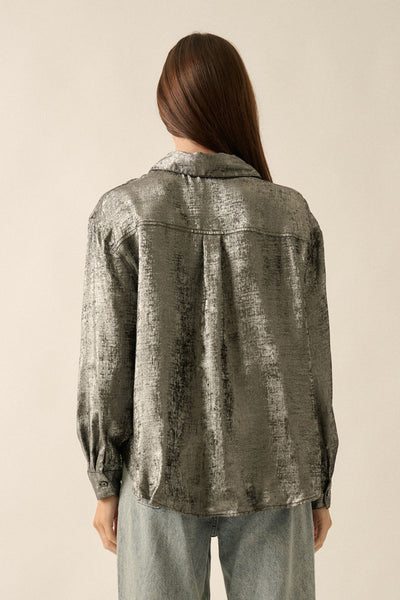 Lauralee Shimmery Button Front- GunMetal