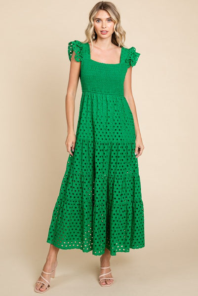 Ensley Eyelet Maxi Dress- Green