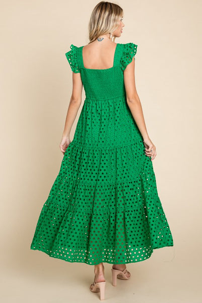 Ensley Eyelet Maxi Dress- Green