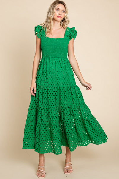 Ensley Eyelet Maxi Dress- Green