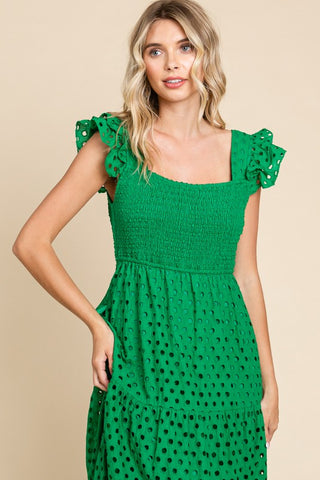 Ensley Eyelet Maxi Dress- Green