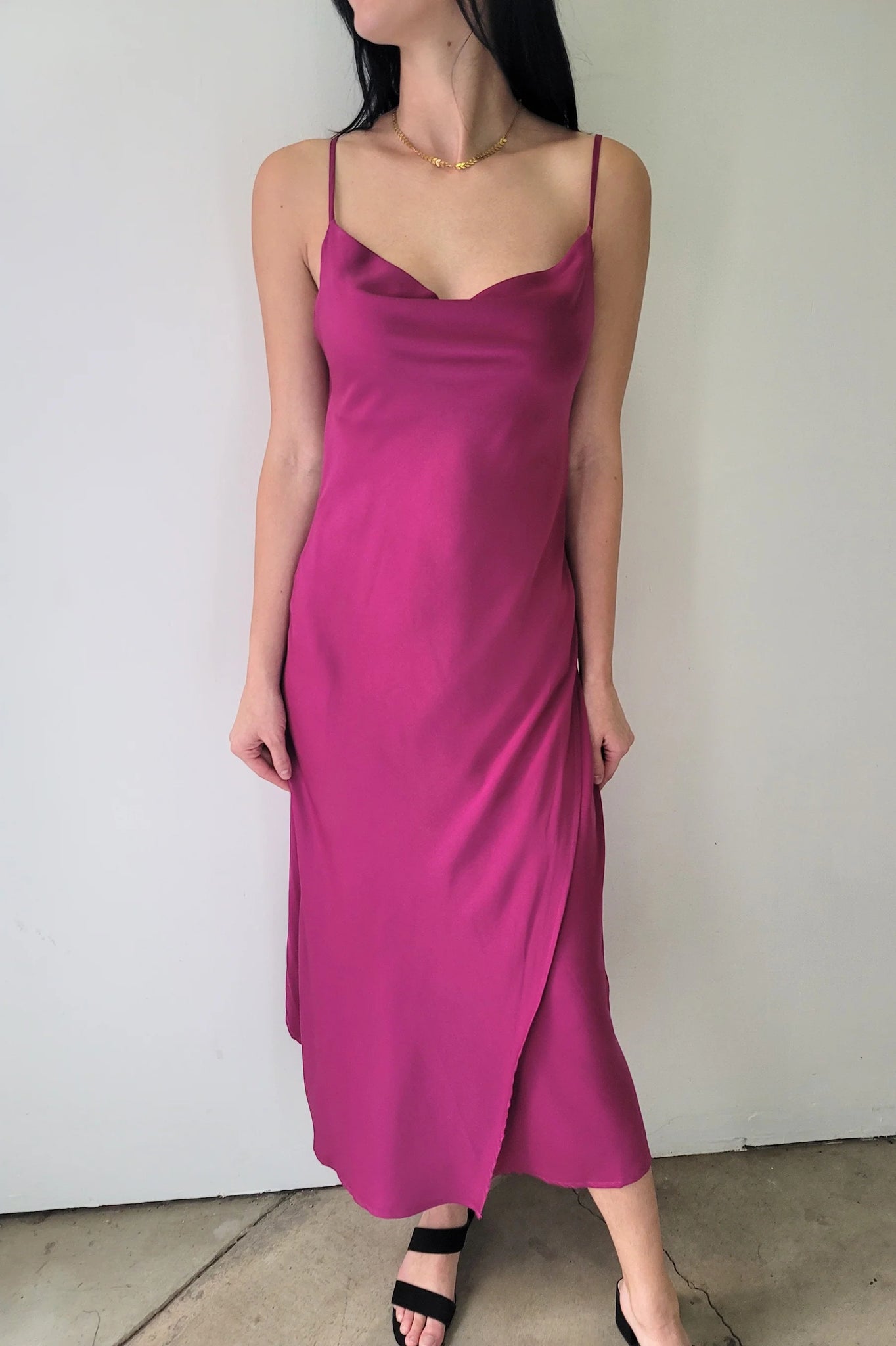 Dex- Berry Fuchsia Midi Drape Dress