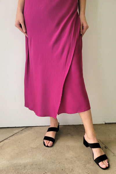 Dex- Berry Fuchsia Midi Drape Dress