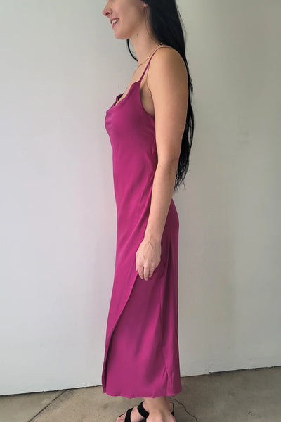 Dex- Berry Fuchsia Midi Drape Dress