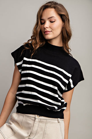 Candice Striped Top- Black/Off White