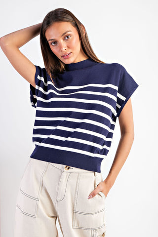 Candice Striped Top- Navy