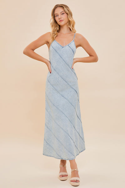 Vanity V-Neck Maxi Denim Dress