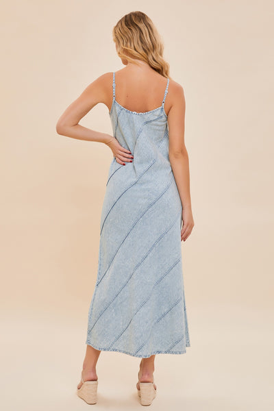 Vanity V-Neck Maxi Denim Dress