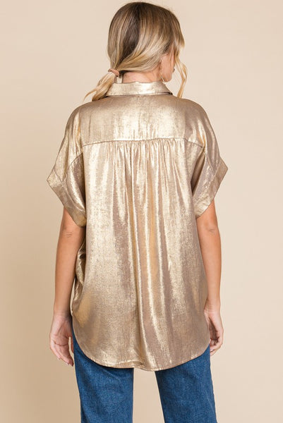 Miranda Metallic Button Up- Tauoe