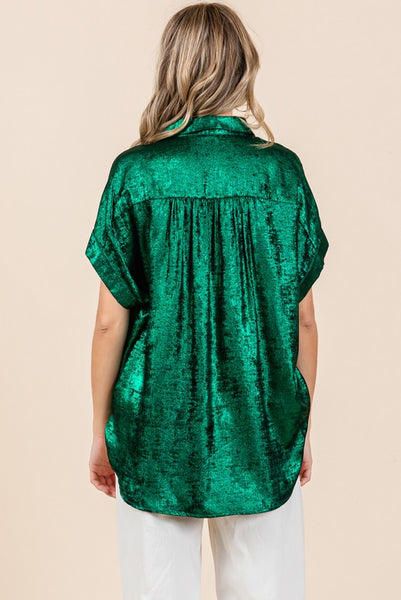 Miranda Metallic Button Up- Green