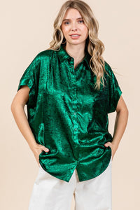 Miranda Metallic Button Up- Green