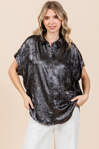 Miranda Metallic Button Up- Black