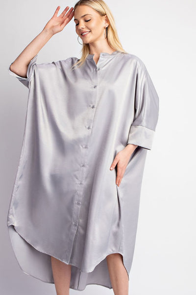 Sheri Button Down Midi Dress- Silver