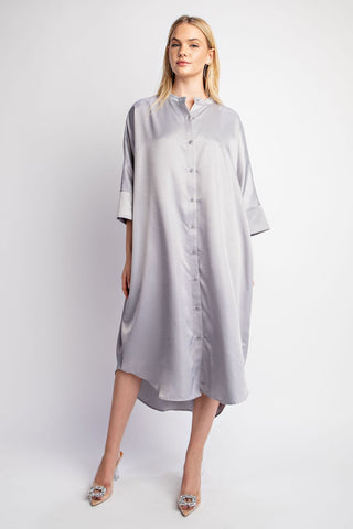 Sheri Button Down Midi Dress- Silver