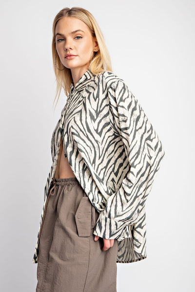 Zoe Zebra Relaxed Button Down Top